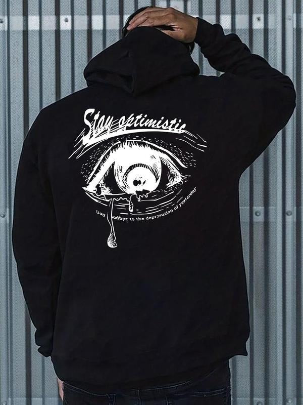 Men'WB shield Regular Fit Letter & Eye Print Drawstring Hoodie, Casual Pocket Drop Shoulder Hooded Sweatshirt, Men TNF...