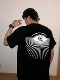 Men'WB shield Regular Fit Letter & Eye Print Round Neck Tee, Casual Short Sleeve T-Shirt for Summer, Menswear for Daily...