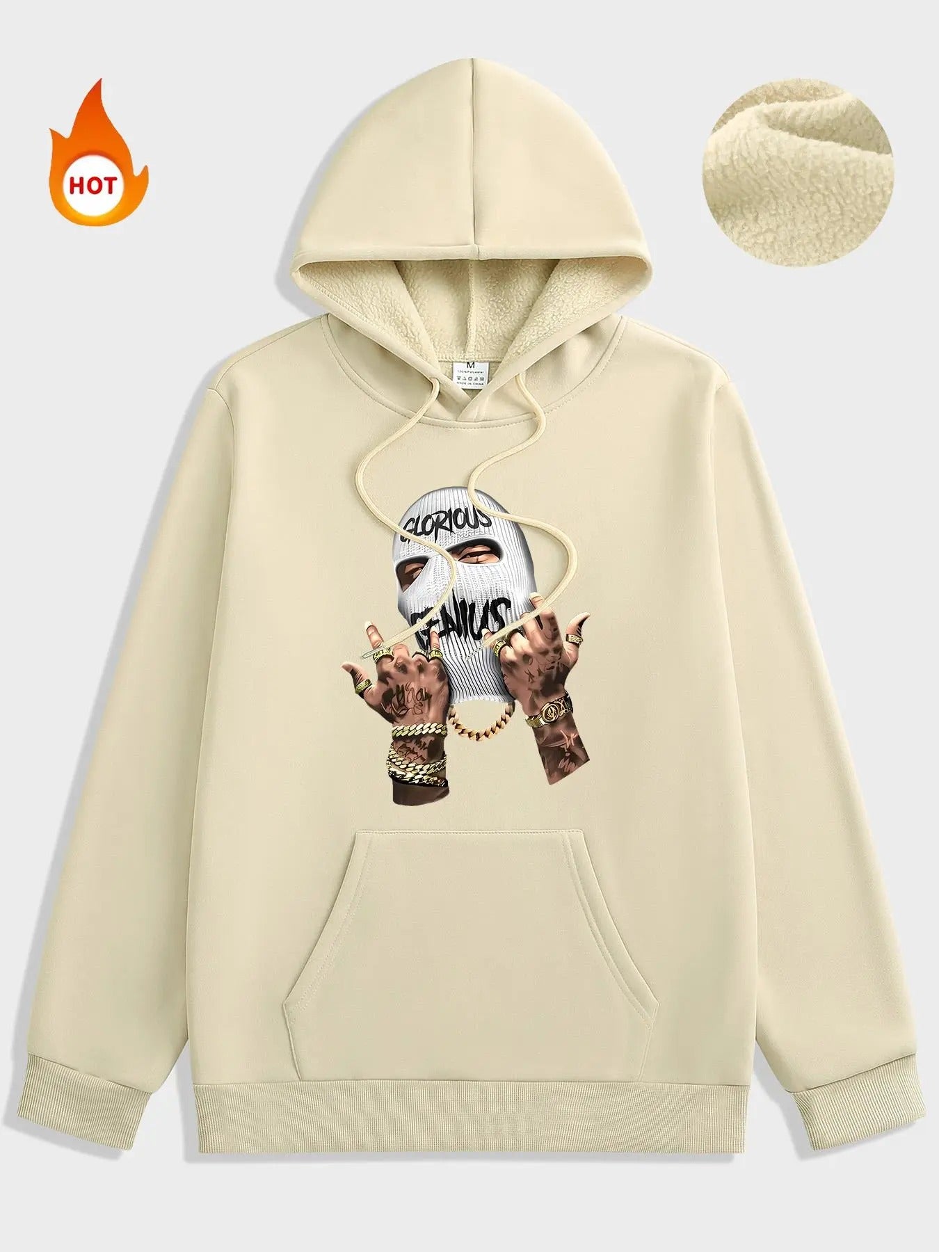 Men'WB shield Regular Fit Letter & Figure Print Drawstring Pocket Hoodie, Casual Comfy Long Sleeve Hooded Sweatshirt for...