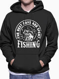 Men'WB shield Regular Fit Letter & Fish Print Drop Shoulder Hoodie, Fashion Casual Drawstring Pocket Hooded Sweatshirt...