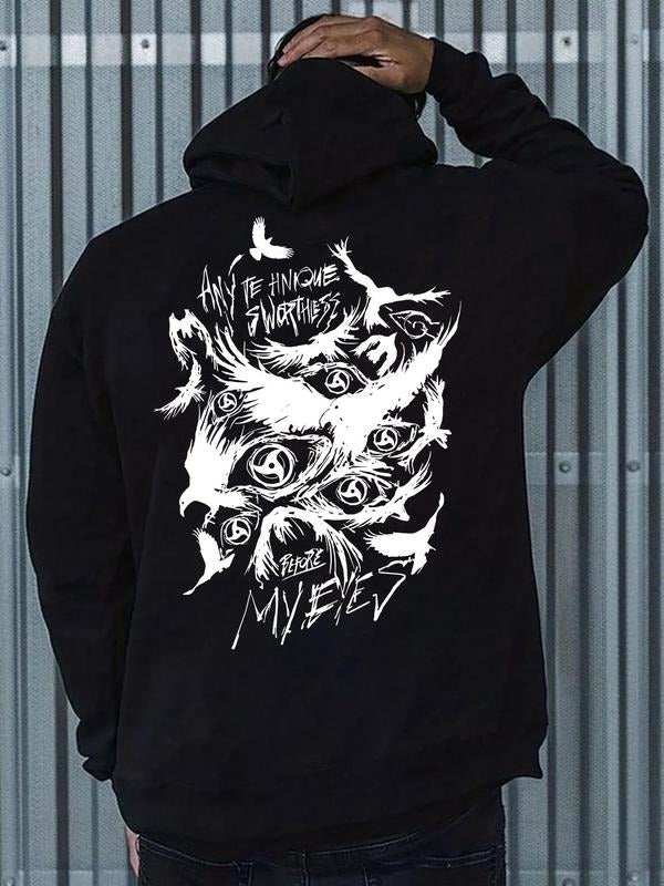 Men'WB shield Regular Fit Letter & Graphic Print Drawstring Hoodie, Casual Comfy Pocket Pullover Hooded Sweatshirt for...