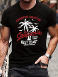 Men'WB shield Regular Fit Letter & Palm Tree Print Round Neck Tee, Crew Neck Short Sleeve T-shirt for Men, Casual Comfy...