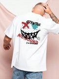 Men'WB shield Regular Fit Letter & Smile TNF Print Drop Shoulder Tee, Casual Comfy Short Sleeve Round Neck T-shirt for...