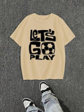Men'WB shield Regular Fit Letter & Soccer Print Round Neck Tee, Casual Short Sleeve Crew Neck T-shirt for Daily Wear,...