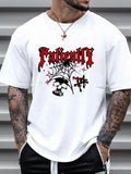 Men'WB shield Regular Fit Letter & Spider Web Print Round Neck Tee, Casual Short Sleeve Crew Neck T-shirt for Summer,...