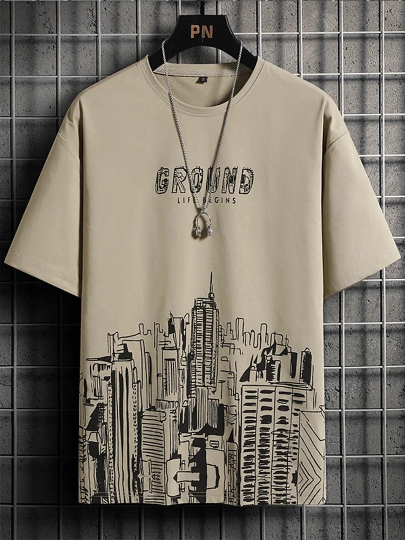 Men'WB shield Regular Fit Letter Graphic Round Neck Drop Shoulder Tee without Necklace, Casual Short Sleeve Crew Neck...