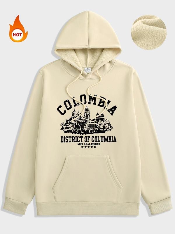 Men'WB shield Regular Fit Letter Print Drawstring Pocket Hoodie, Casual Long Sleeve Hooded Sweatshirt for Fall & Winter,...
