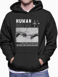Men'WB shield Regular Fit Letter Print Drop Shoulder Drawstring Hoodie, Casual Comfy Hand Graphic Pocket Hooded...