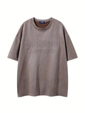 Men'WB shield Regular Fit Letter Print Drop Shoulder Tee, Casual Short Sleeve Round Neck T-Shirt for Summer, Fashion...