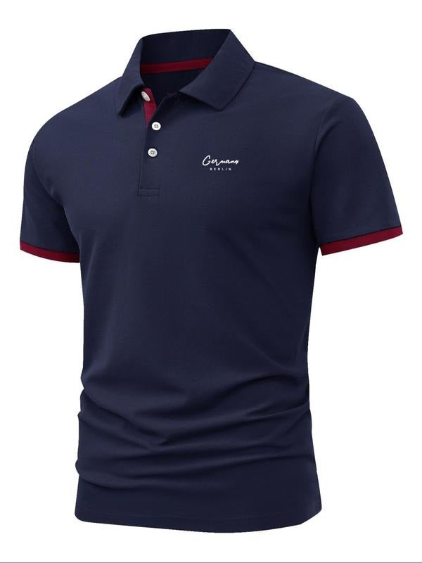 Men'WB shield Regular Fit Letter Print Polo Shirt, Casual Short Sleeve Collared Top for Summer, Fashion Men'WB shield TNF...