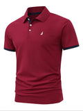 Men'WB shield Regular Fit Letter Print Polo Shirt, Casual Short Sleeve Collared Top for Summer, Fashion Men'WB shield TNF...