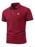 Men'WB shield Regular Fit Letter Print Polo Shirt, Casual Short Sleeve Collared Top for Summer, Fashion Men'WB shield TNF...