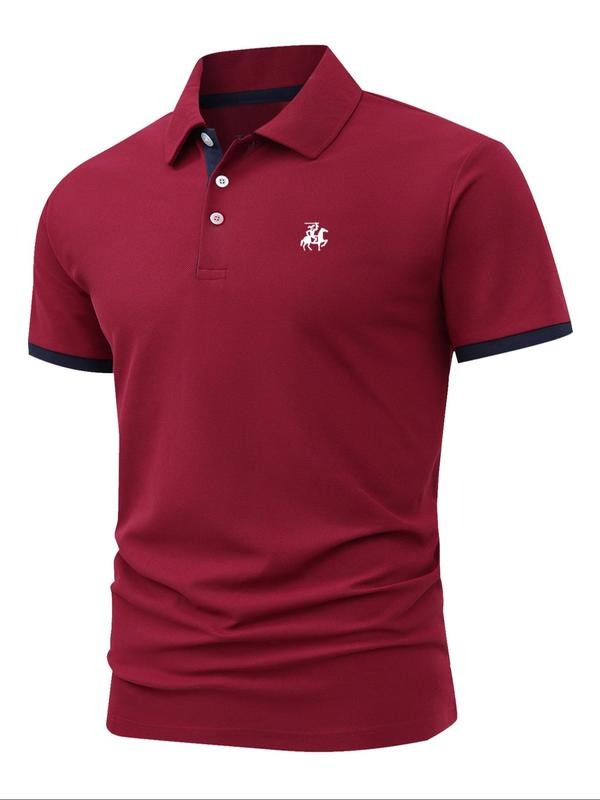 Men'WB shield Regular Fit Letter Print Polo Shirt, Casual Short Sleeve Collared Top for Summer, Fashion Men'WB shield TNF...