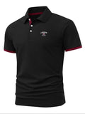 Men'WB shield Regular Fit Letter Print Polo Shirt, Casual Short Sleeve Collared Top for Summer, Fashion Men'WB shield TNF...