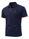 Men'WB shield Regular Fit Letter Print Polo Shirt, Casual Short Sleeve Collared Top for Summer, Fashion Men'WB shield TNF...