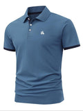 Men'WB shield Regular Fit Letter Print Polo Shirt, Casual Short Sleeve Half Zip Top for Summer, Fashion Men'WB shield TNF...