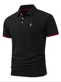 Men'WB shield Regular Fit Letter Print Polo Shirt, Casual Short Sleeve Half Zip Top for Summer, Fashion Men'WB shield TNF...
