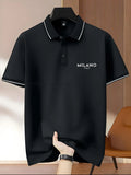 Men'WB shield Regular Fit Letter Print Polo Shirt, Casual Short Sleeve Half Zip Up Collar Top for Summer, Fashion Men'WB...