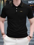 Men'WB shield Regular Fit Letter Print Polo Shirt, Casual Short Sleeve Top for Summer, Fashion Men'WB shield TNF for...