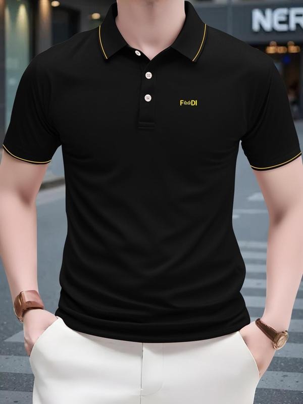 Men'WB shield Regular Fit Letter Print Polo Shirt, Casual Short Sleeve Top for Summer, Fashion Men'WB shield TNF for...