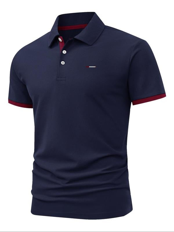 Men'WB shield Regular Fit Letter Print Polo Shirt, Casual Short Sleeve Top for Summer, Fashion Men'WB shield TNF for...