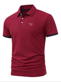 Men'WB shield Regular Fit Letter Print Polo Shirt, Casual Short Sleeve Top for Summer, Fashion Men'WB shield TNF for...