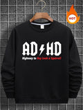 Men'WB shield Regular Fit Letter Print Round Neck Sweatshirt, Casual Long Sleeve Crew Neck Pullover for Fall & Winter,...