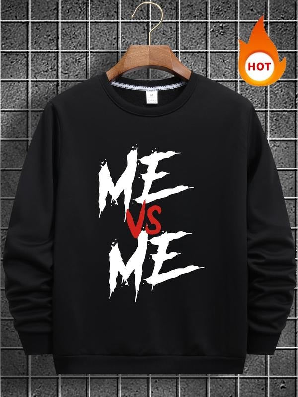 Men'WB shield Regular Fit Letter Print Round Neck Sweatshirt, Casual Long Sleeve Crew Neck Pullover for Fall & Winter,...
