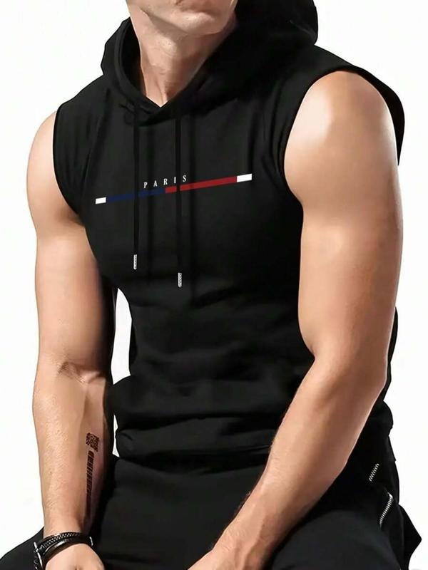 Men'WB shield Regular Fit Letter Print Tank Top, Casual Sleeveless Hooded Hoodie for Summer, Fashion Men'WB shield TNF...