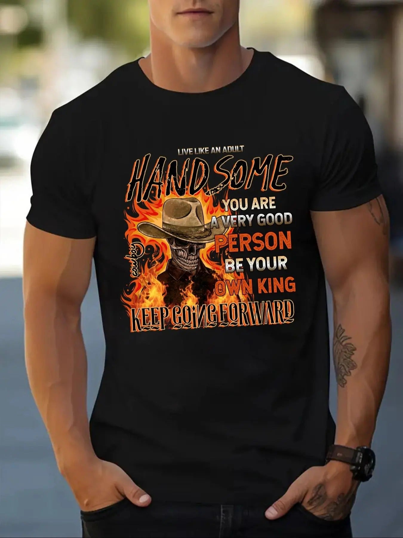 Men'WB shield Regular Fit Letter Skull Round Neck Graphic Tee, Casual Short Sleeve Crew Neck T-shirt for Summer, Fashion...