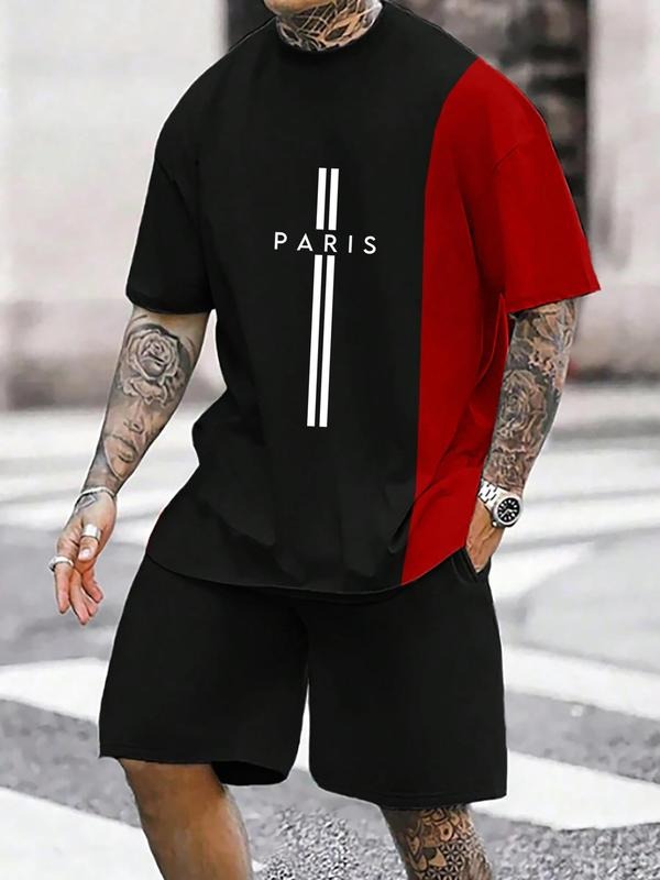 Men'WB shield Regular Fit Letter Tee & Shorts Straw hat pirates Set, Casual Short Sleeve T-shirt & Track Shorts, Men'WB...