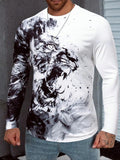 Men'WB shield Regular Fit Lion Print Long Sleeve Graphic Tee, Casual Round Neck T-Shirt for Summer, Fashion Men'WB shield...