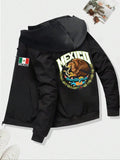 Men'WB shield Regular Fit Mexican Flag & Eagle Print Hoodie, Casual Letter Print Long Sleeve Hooded Sweatshirt for Fall &...