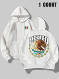 Men'WB shield Regular Fit Mexico Flag & Letter Print Hoodie, Casual Comfy Hooded Sweatshirt for Daily Wear, Men'WB shield...