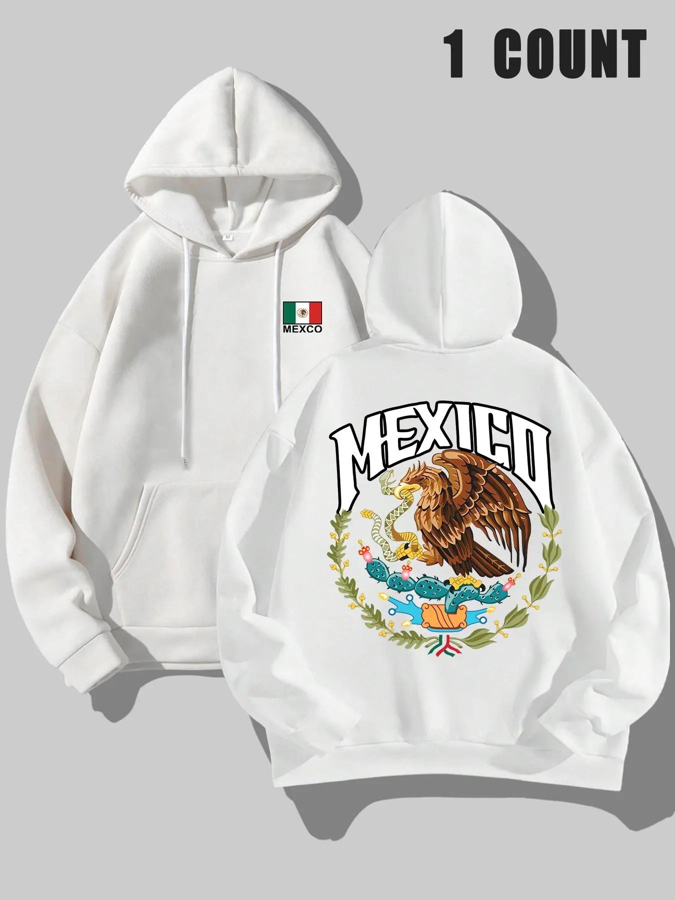 Men'WB shield Regular Fit Mexico Flag & Letter Print Hoodie, Casual Comfy Hooded Sweatshirt for Daily Wear, Men'WB shield...