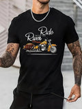 Men'WB shield Regular Fit Motorcycle & Letter Print Round Neck Graphic Tee, Casual Short Sleeve T-shirt for Daily Wear,...