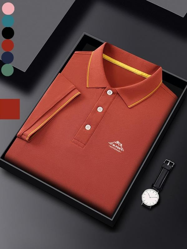 Men'WB shield Regular Fit Mountain Print Polo Shirt, Casual Short Sleeve Top for Summer, Fashion Men'WB shield TNF for...
