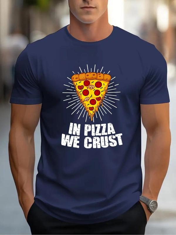 Men'WB shield Regular Fit Pizza Print Round Neck Tee, Casual Short Sleeve Crew Neck T-shirt for Daily Wear, Fashion...
