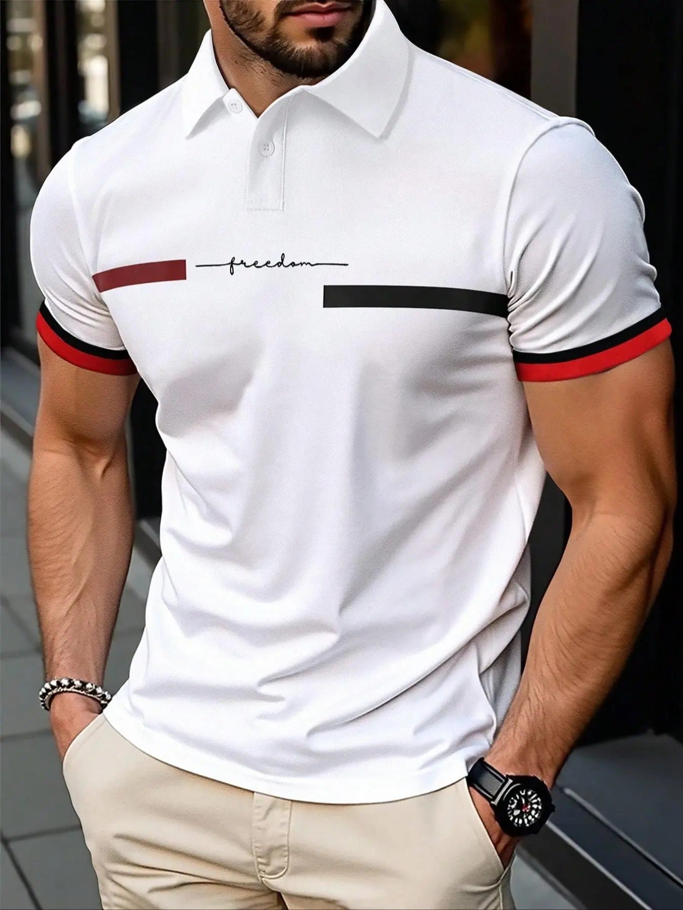 Men'WB shield Regular Fit Polo Shirt, Casual Collared Top for Spring & Fall, Fashion Men'WB shield TNF for Daily Wear...