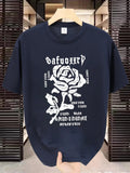Men'WB shield Regular Fit Rose & Letter Print Short Sleeve Graphic Tee, Casual Round Neck T-shirt for Summer, Fashion...