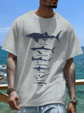 Men'WB shield Regular Fit Shark Print Round Neck Tee, Casual Short Sleeve T-shirt for Daily Wear, Men'WB shield Summer...