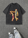 Men'WB shield Regular Fit Skeleton Print Round Neck Tee, Casual Short Sleeve Crew Neck T-shirt for Summer, Fashion Men'WB...