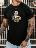Men'WB shield Regular Fit Skeleton Print Round Neck Tee, Street Fashion Casual Short Sleeve T-shirt For Daily Holiday...