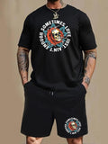 Men'WB shield Regular Fit Skull & Letter Print Short Sleeve Tee & Shorts Straw hat pirates Set, Casual Round Neck T-shirt...