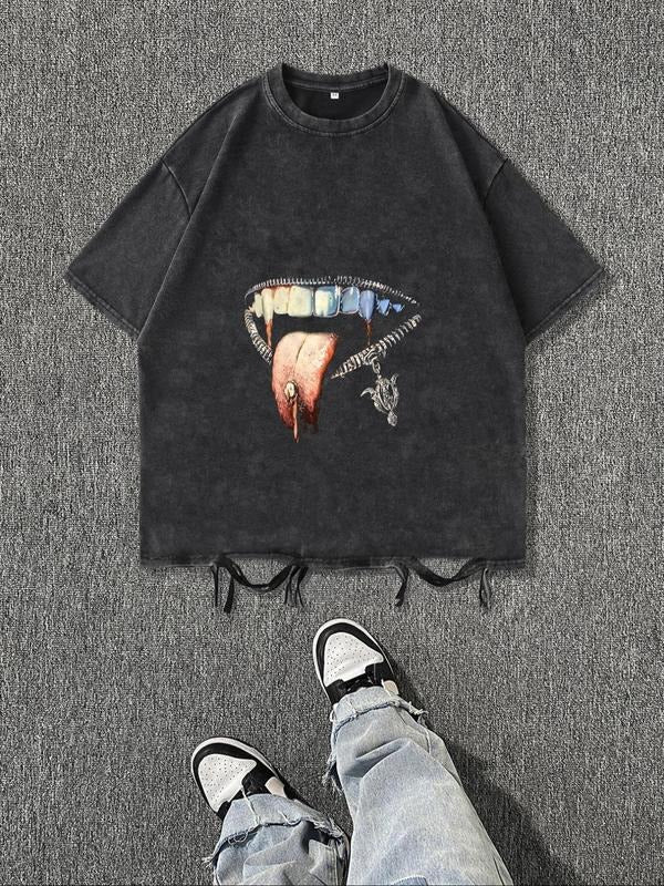 Men'WB shield Regular Fit Skull & Lip Print Short Sleeve Graphic Tee, Casual Comfy Round Neck T-shirt for Daily Wear,...