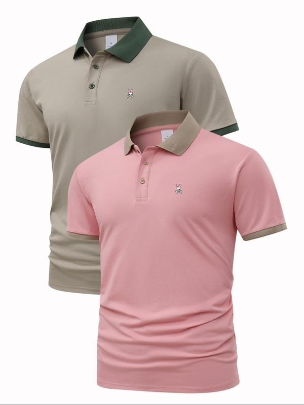 Men'WB shield Regular Fit Skull & Rabbit Print Polo Shirt, Casual Short Sleeve Top for Summer, Fashion Men'WB shield TNF...