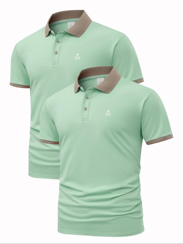 Men'WB shield Regular Fit Skull Print Polo Shirt, Casual Short Sleeve Collared Top for Summer, Fashion Men'WB shield TNF...