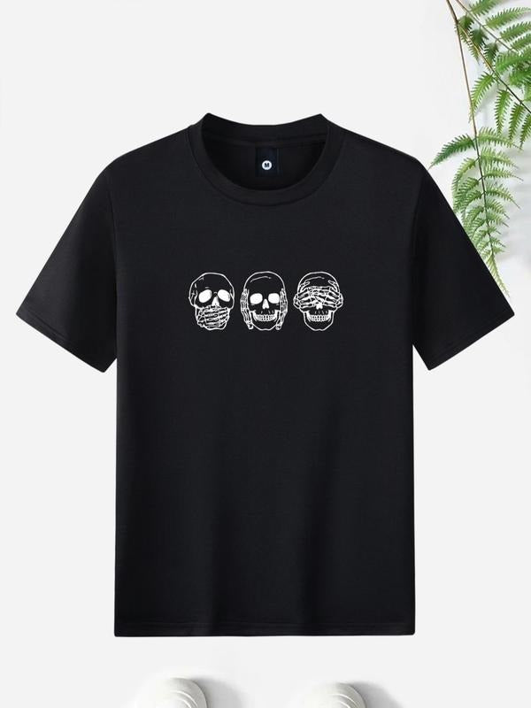 Men'WB shield Regular Fit Skull Print Round Neck Tee Summer TNF, Fashion Casual Short Sleeve T-shirt for Daily Outdoor...