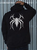 Men'WB shield Regular Fit Spider Print Drawstring Hoodie, Casual Comfy Pocket Pullover Hooded Sweatshirt for Spring &...
