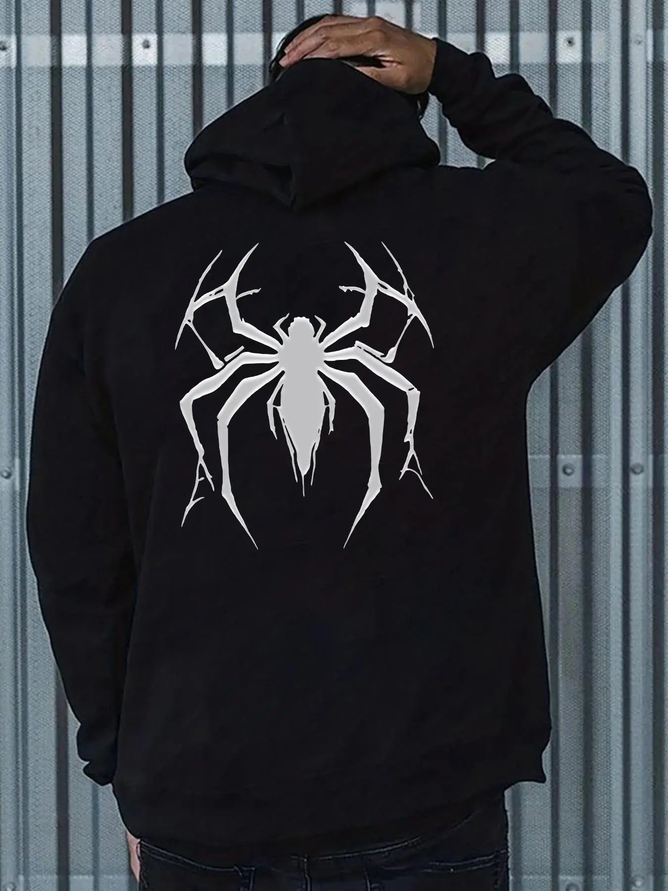 Men'WB shield Regular Fit Spider Print Drawstring Hoodie, Casual Comfy Pocket Pullover Hooded Sweatshirt for Spring &...